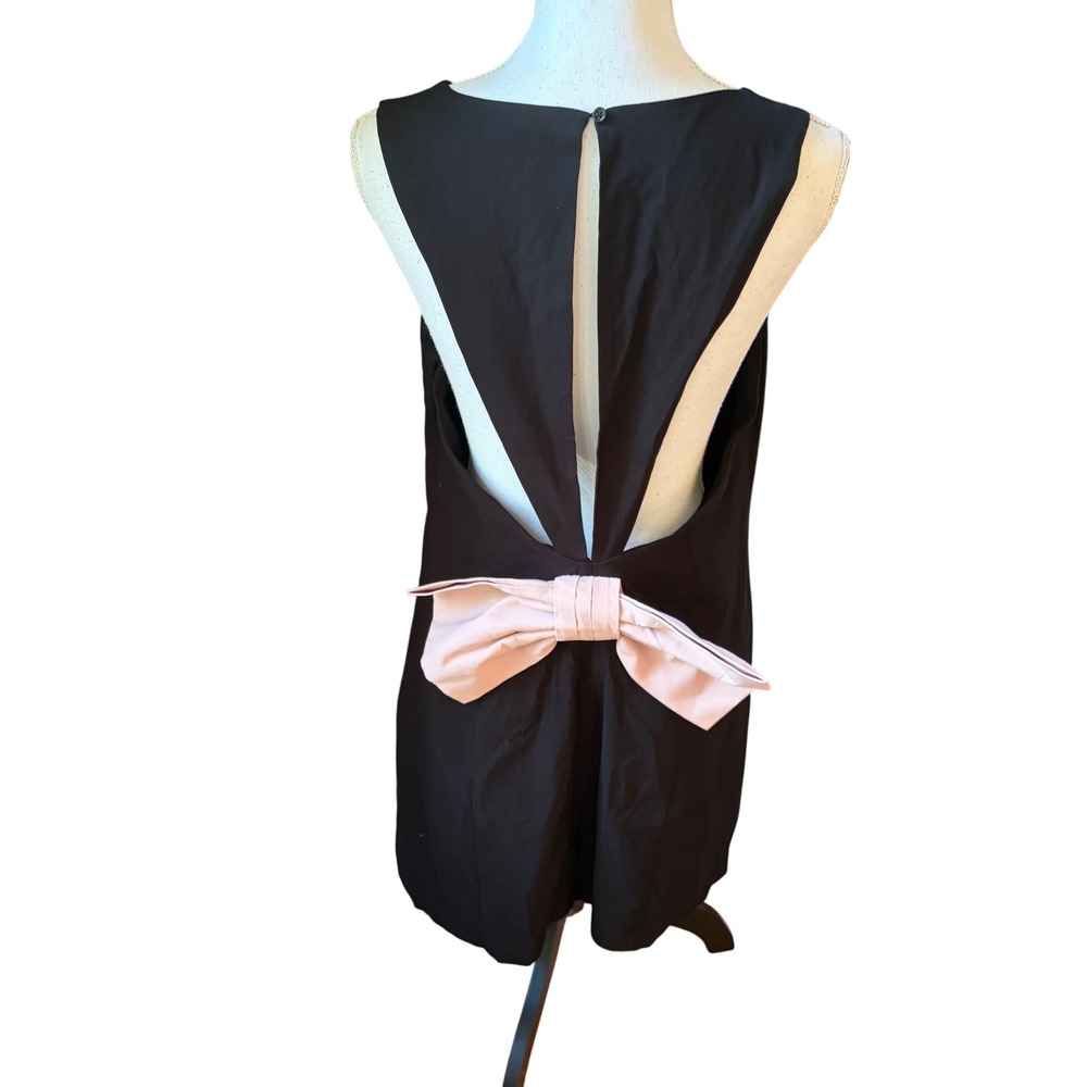 Maeve Anthropologie Black Open Back Bow Mini Dress Sleeveless Cocktail‎ Retro Lg